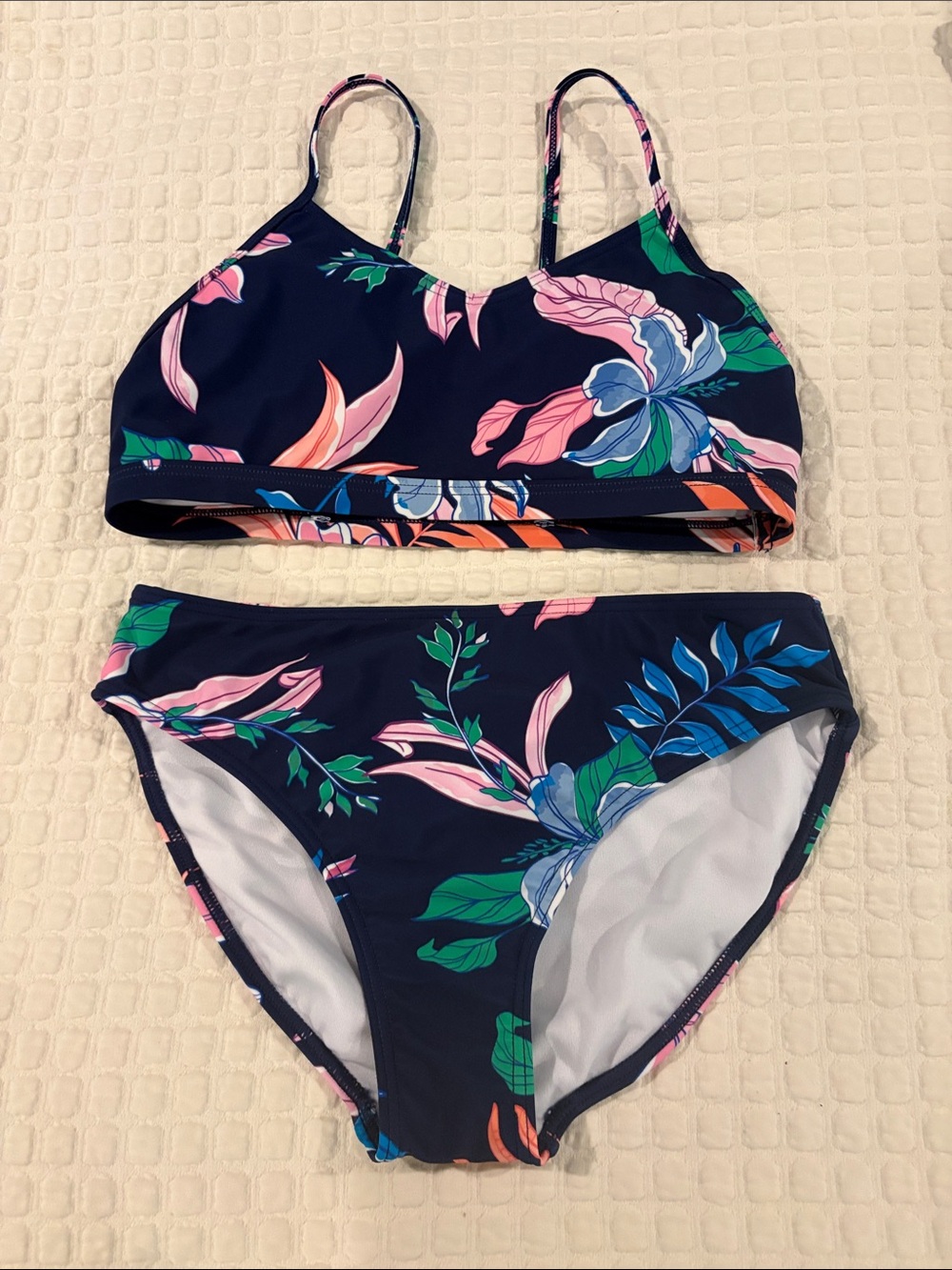 Kanu Surf Girls Navy Floral Bikini Set with Pink, Blue & Green